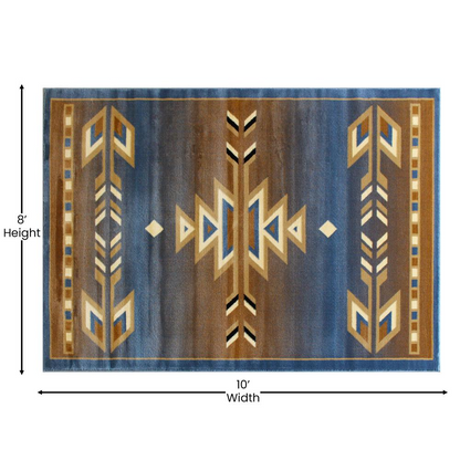 Southwestern 8' x 10' Blue Area Rug - Geometric Pattern Olefin Rug