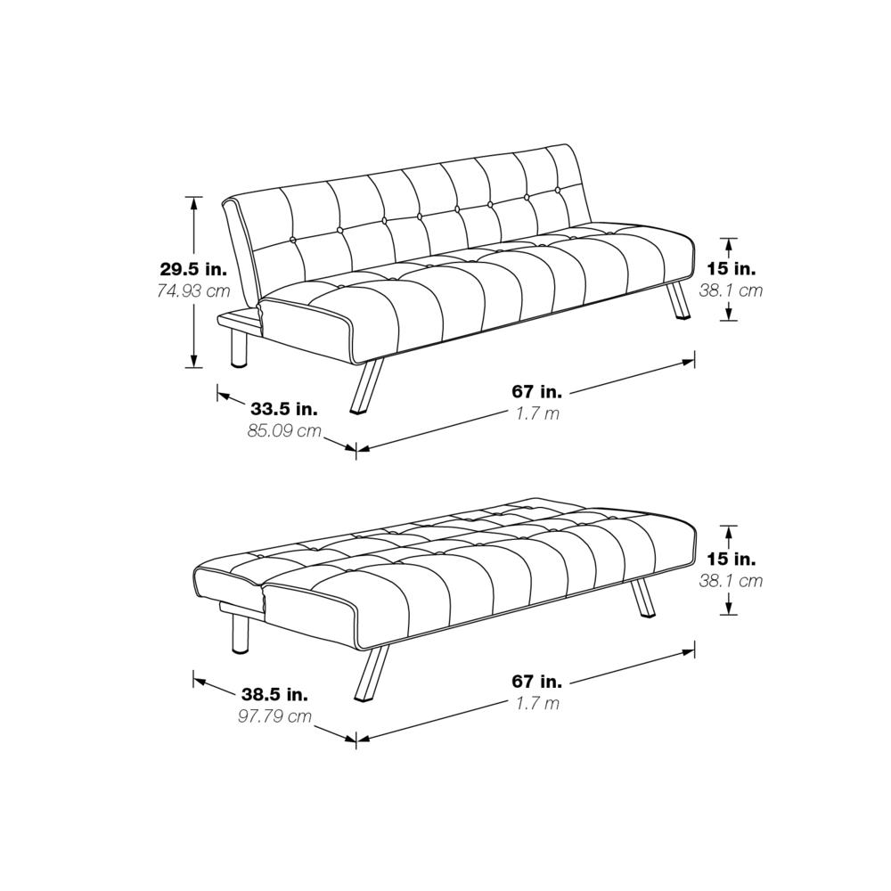 Sawyer Futon in Grey Fabric with Stainless Steel Legs - Contemporary Style and Comfort