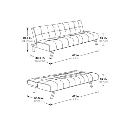 Sawyer Futon in Grey Fabric with Stainless Steel Legs - Contemporary Style and Comfort