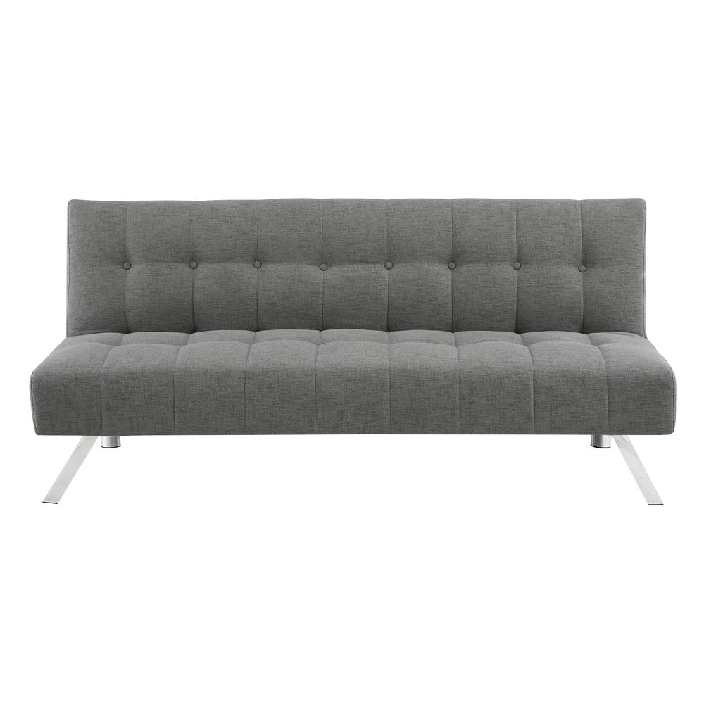 Sawyer Futon in Grey Fabric with Stainless Steel Legs - Contemporary Style and Comfort