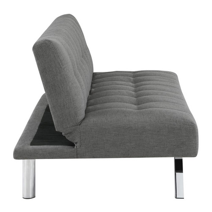 Sawyer Futon in Grey Fabric with Stainless Steel Legs - Contemporary Style and Comfort