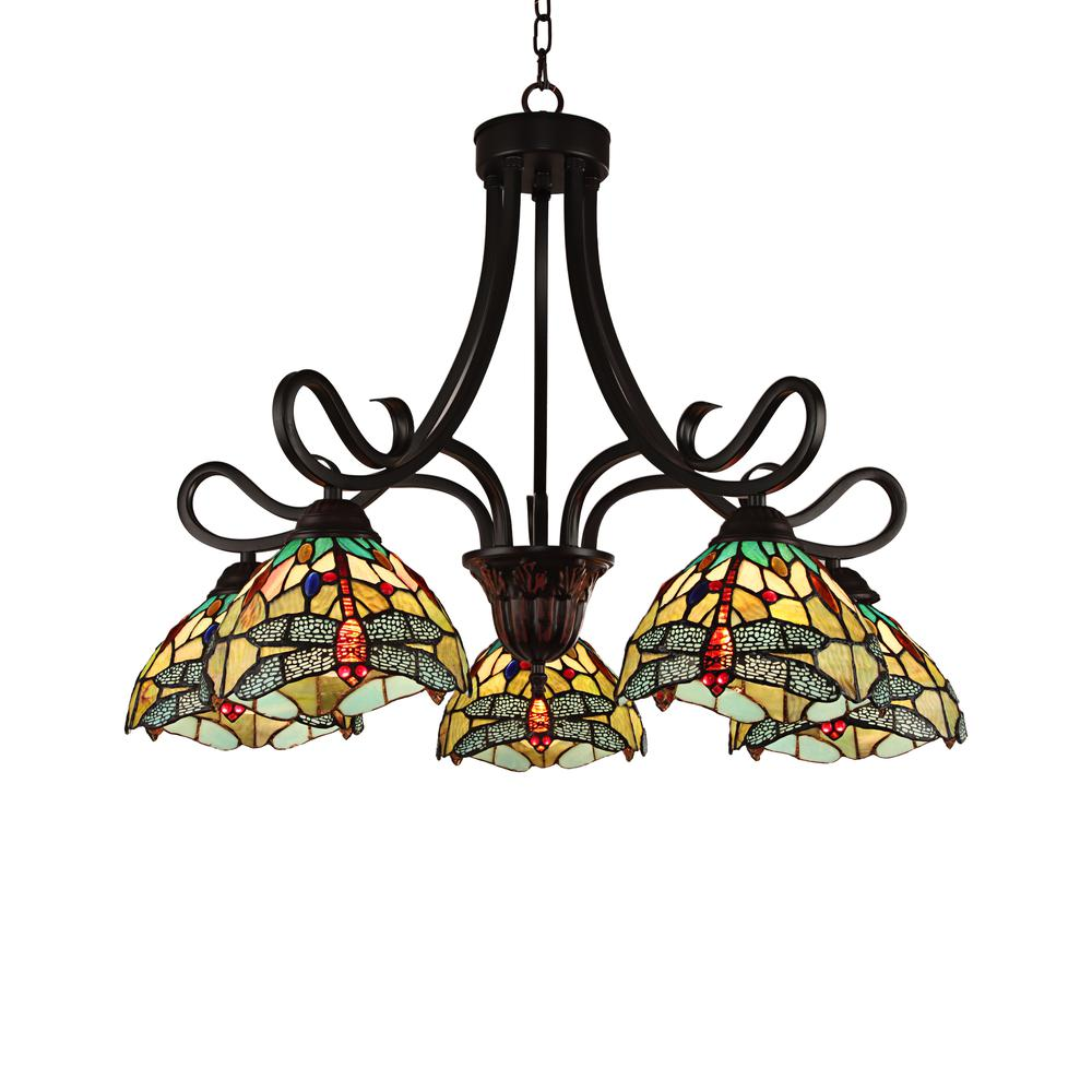 CHLOE Lighting EMPRESS Dragonfly Tiffany-style Dark Bronze Chandelier