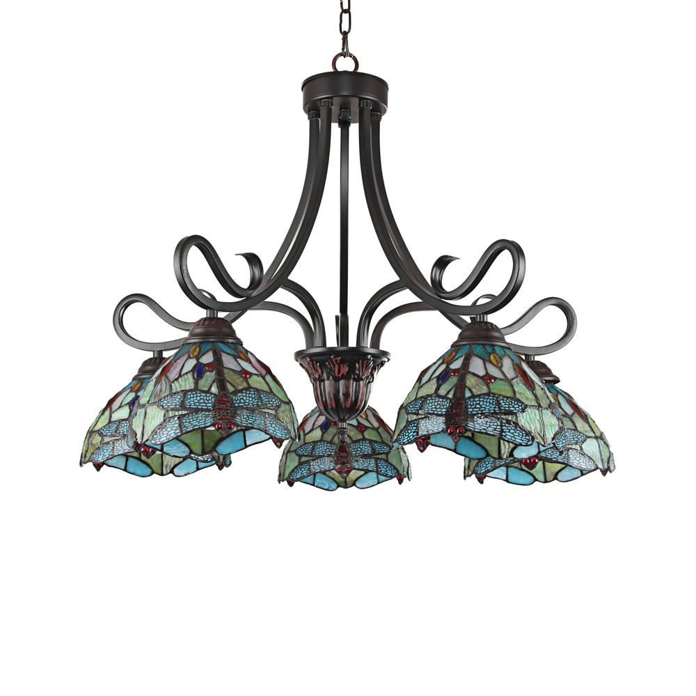 CHLOE Lighting EMPRESS Dragonfly Tiffany-style Dark Bronze Chandelier