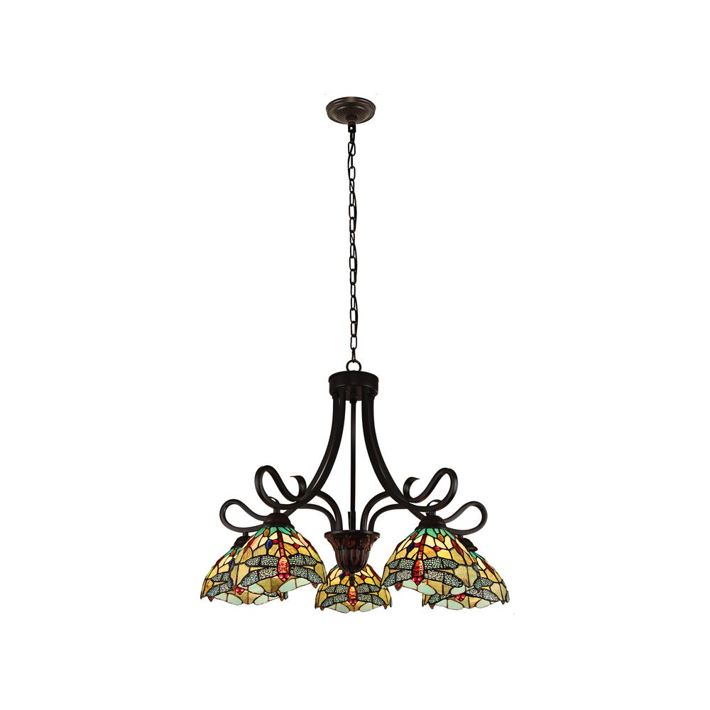 CHLOE Lighting EMPRESS Dragonfly Tiffany-style Dark Bronze Chandelier