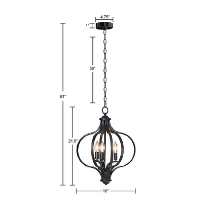 Nava Chandelier Black 16x16x61" - Modern Farmhouse Style