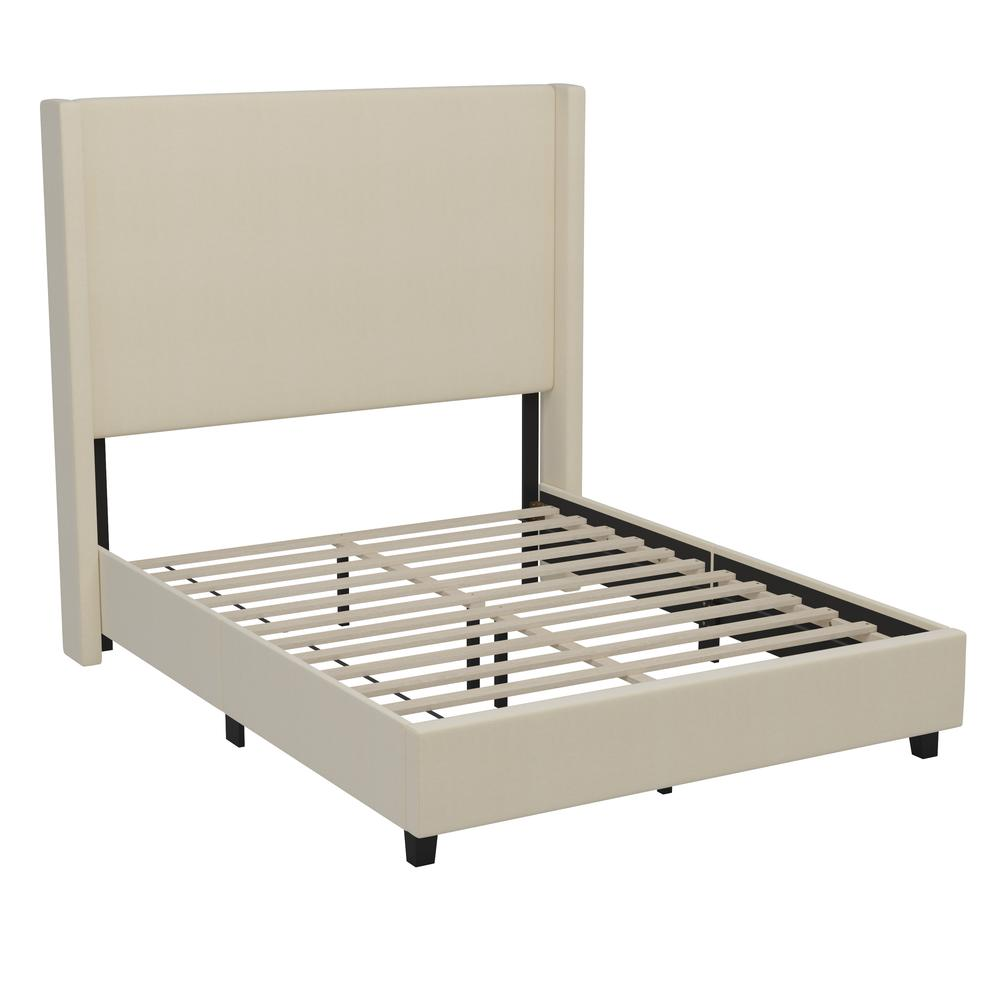 Quinn Full Upholstered Platform Bed Beige - Modern Upholstered Bed with Foam Padded Headboard and Footboard