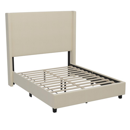 Quinn Full Upholstered Platform Bed Beige - Modern Upholstered Bed with Foam Padded Headboard and Footboard