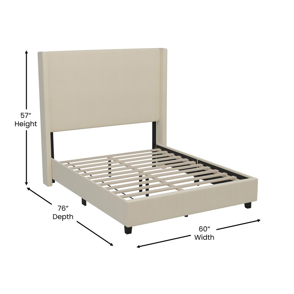 Quinn Full Upholstered Platform Bed Beige - Modern Upholstered Bed with Foam Padded Headboard and Footboard