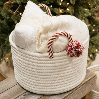 Candy Cane Basket - Red 14"x14"x14" | Festive Holiday Storage Solution