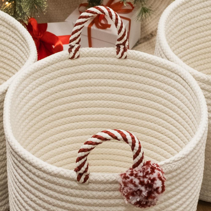 Candy Cane Basket - Red 14"x14"x14" | Festive Holiday Storage Solution