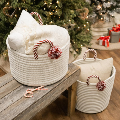 Candy Cane Basket - Red 14"x14"x14" | Festive Holiday Storage Solution