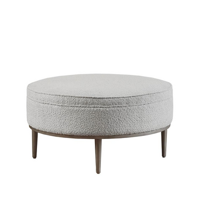 Upholstered Round Cocktail Ottoman with Metal Base 34" Dia, 34x34, Grey - Navarrete Furniture