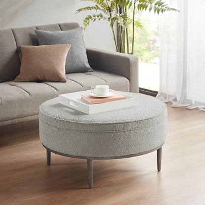 Upholstered Round Cocktail Ottoman with Metal Base 34" Dia, 34x34, Grey - Navarrete Furniture