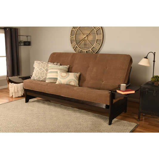 Phoenix Frame Queen-Espresso Finish-Marmont Mocha Mattress - Classic Hardwood Futon Sofa Bed