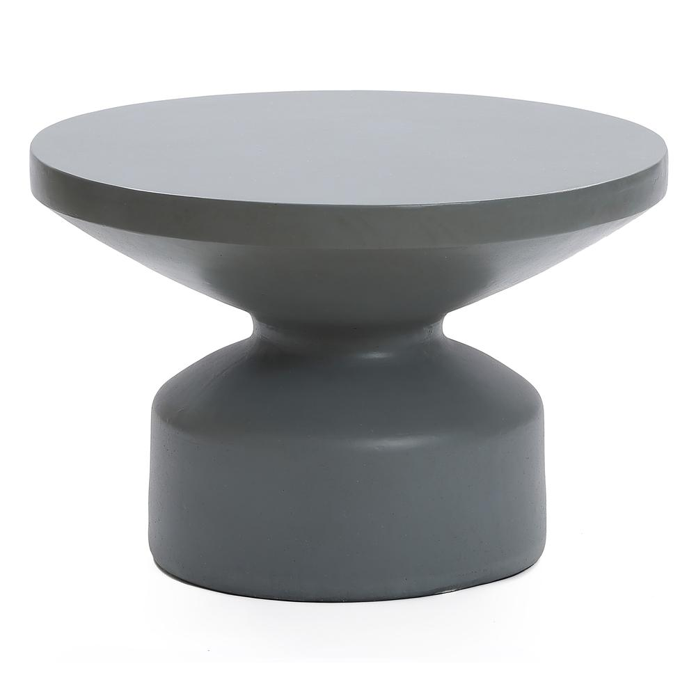 Gray MgO 24.2" Round Outdoor Coffee Table - Contemporary Minimalistic Design - Navarrete Furniture