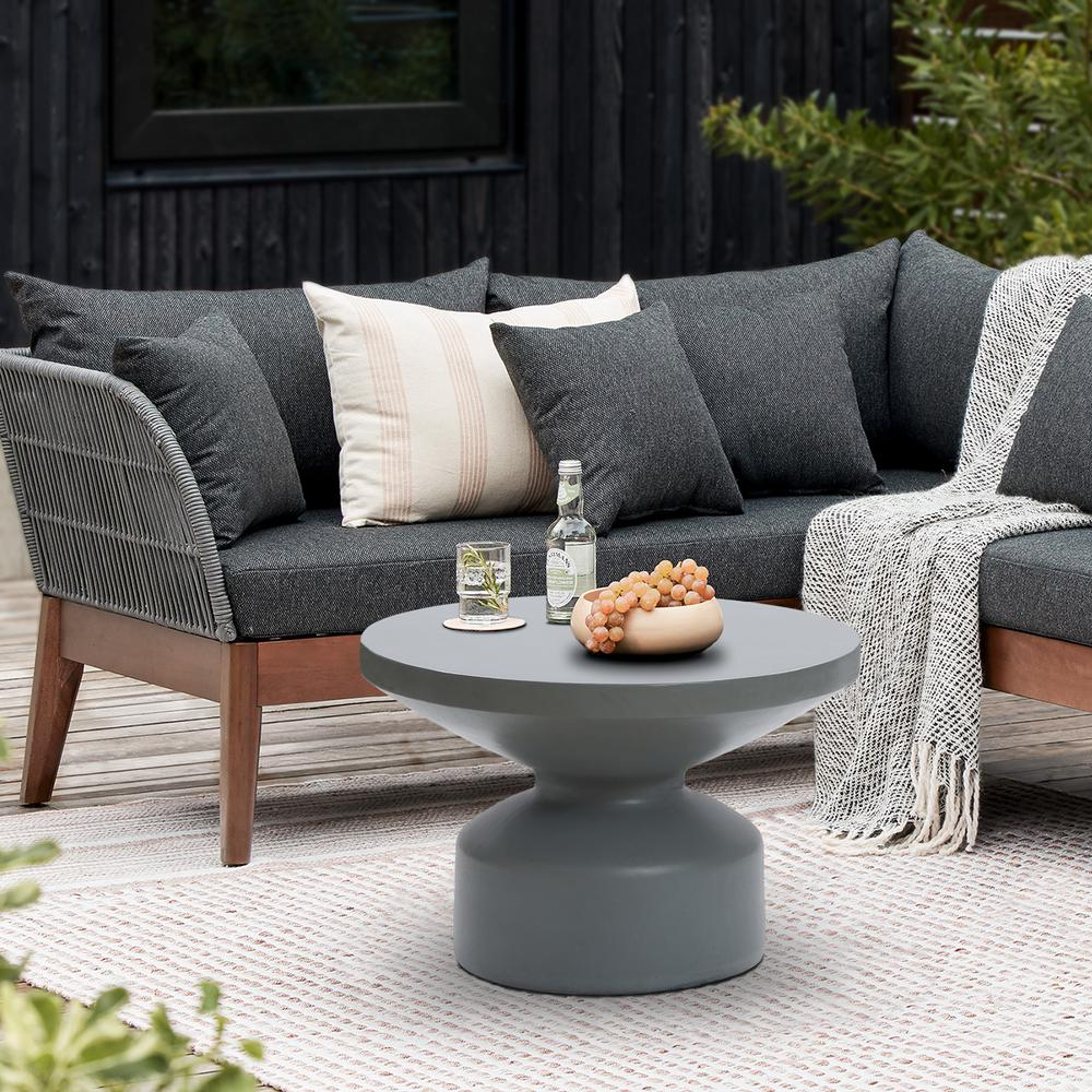 Gray MgO 24.2" Round Outdoor Coffee Table - Contemporary Minimalistic Design - Navarrete Furniture