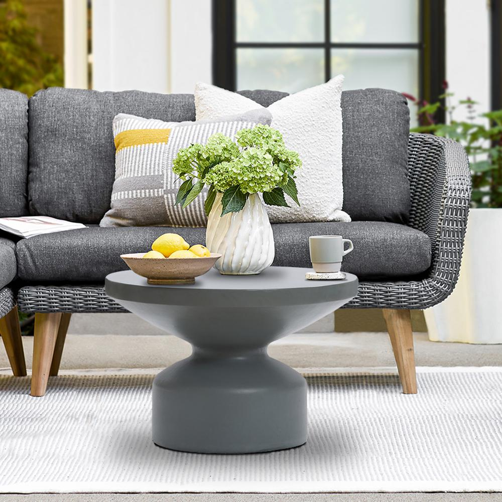 Gray MgO 24.2" Round Outdoor Coffee Table - Contemporary Minimalistic Design - Navarrete Furniture