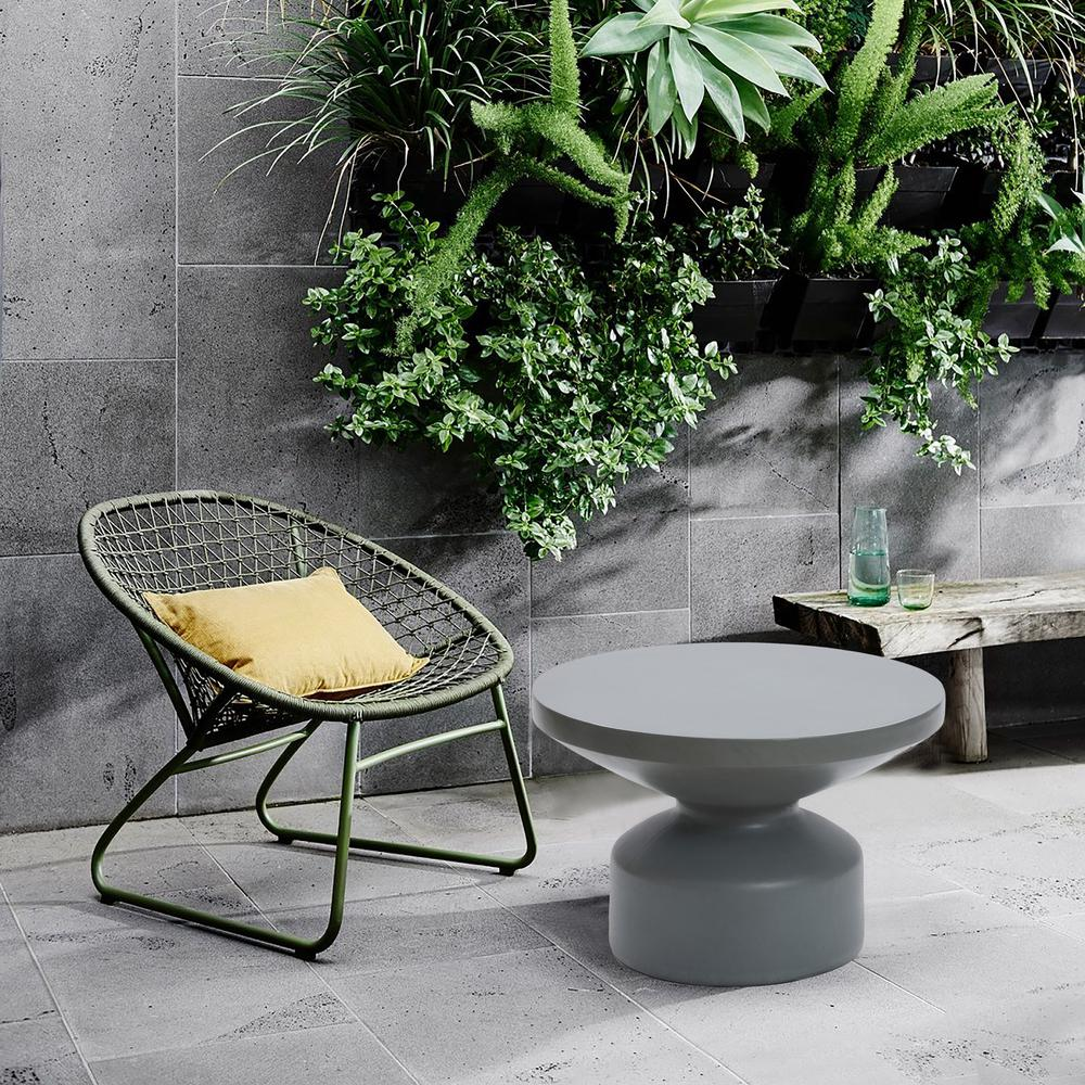 Gray MgO 24.2" Round Outdoor Coffee Table - Contemporary Minimalistic Design - Navarrete Furniture