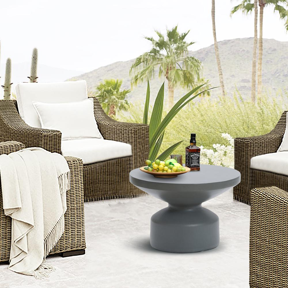 Gray MgO 24.2" Round Outdoor Coffee Table - Contemporary Minimalistic Design - Navarrete Furniture