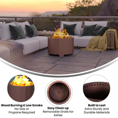 Titus Commercial Grade 27 inch Smokeless Outdoor Firepit, Natural Wood Burning Portable Fire Pit With Waterproof Cover, Bronze