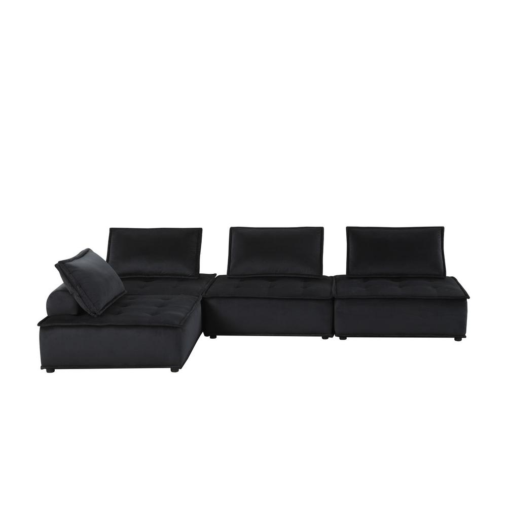 Anna Black Velvet 4 Pc Sectional Sofa - Modern Tufted Design