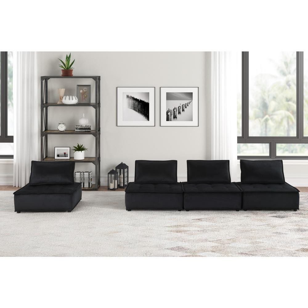 Anna Black Velvet 4 Pc Sectional Sofa - Modern Tufted Design