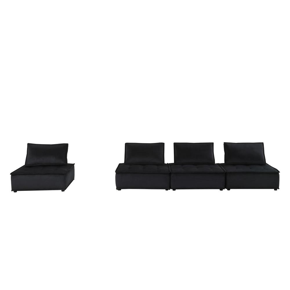 Anna Black Velvet 4 Pc Sectional Sofa - Modern Tufted Design