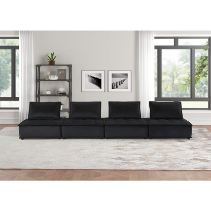 Anna Black Velvet 4 Pc Sectional Sofa - Modern Tufted Design