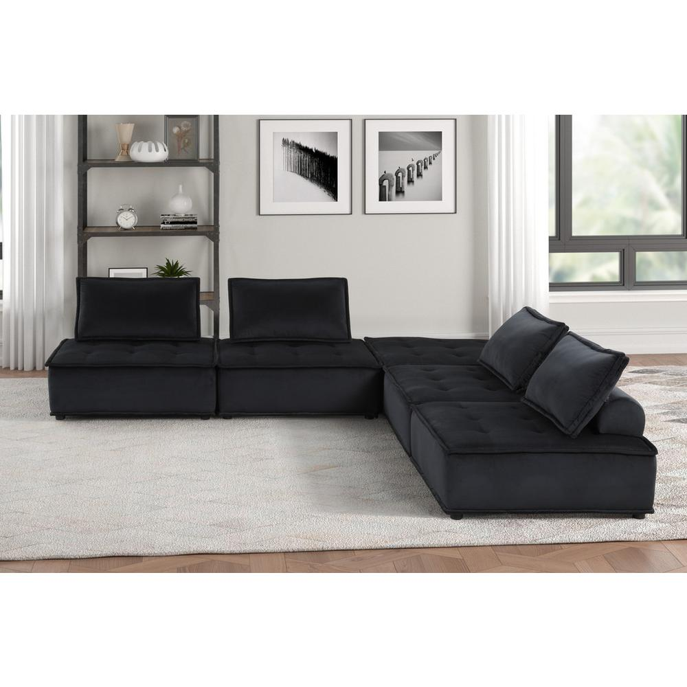 Anna Black Velvet 5 Pc Sectional Sofa - Comfortable and Stylish | FurniturePlus