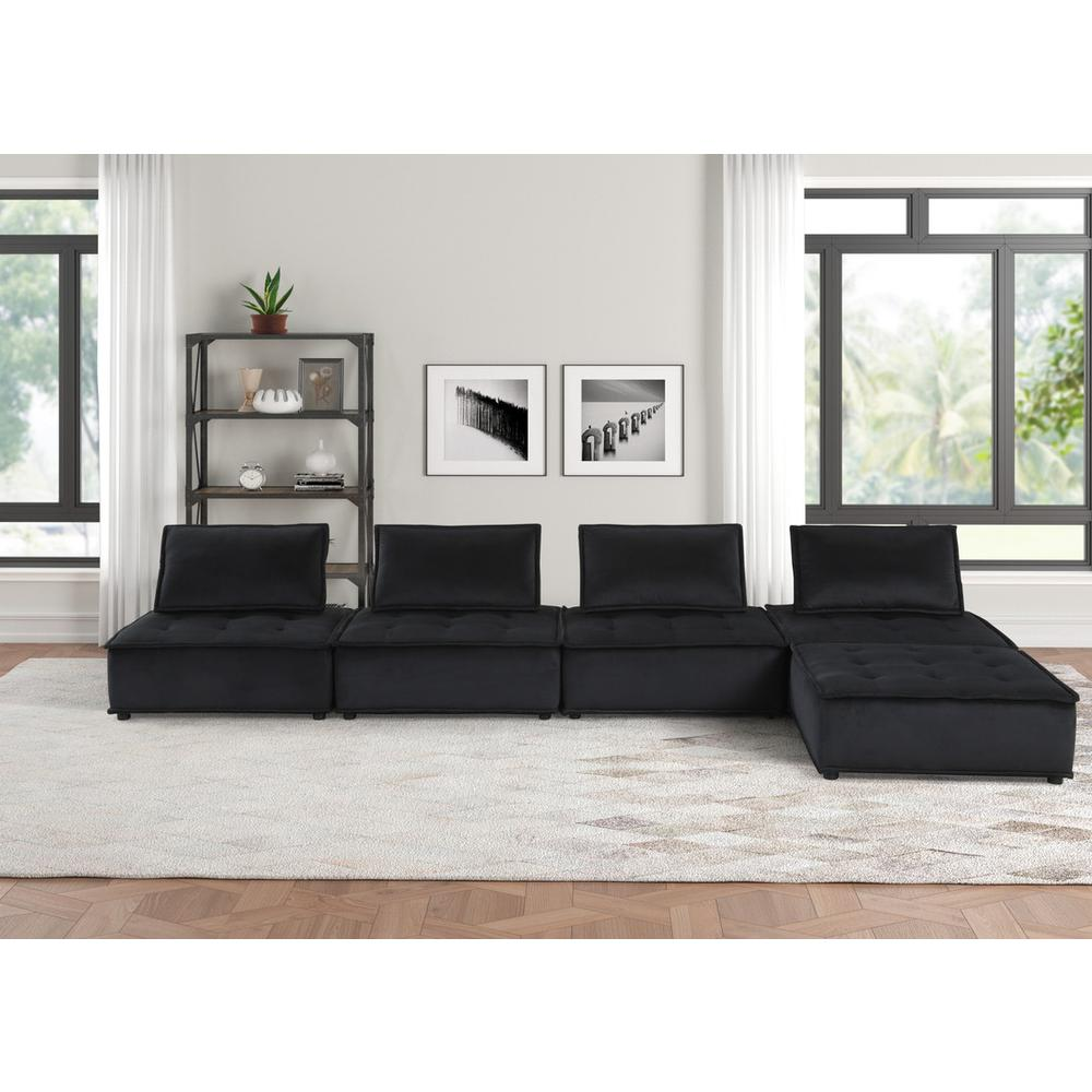 Anna Black Velvet 5 Pc Sectional Sofa - Comfortable and Stylish | FurniturePlus