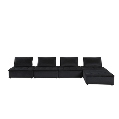 Anna Black Velvet 5 Pc Sectional Sofa - Comfortable and Stylish | FurniturePlus