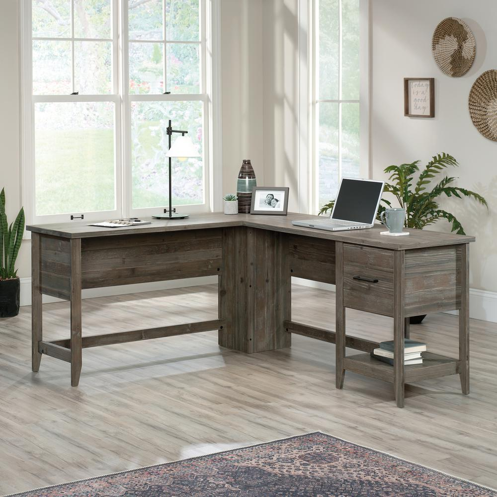 Sauder Summit Station L-Shaped Desk, Pebble Pine Finish, Office Upgrade