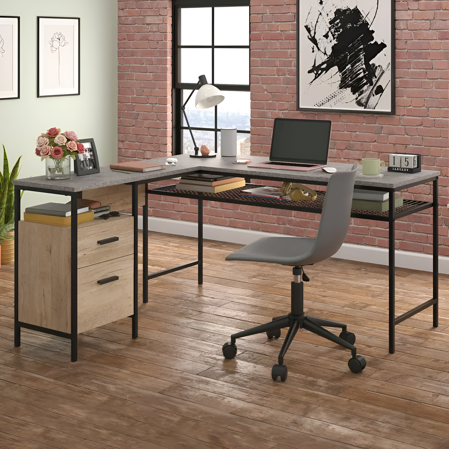 Market Commons L-Desk  Industrial Elegant Style and Functional Design