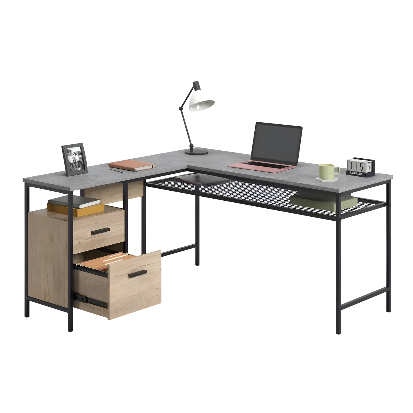 Market Commons L-Desk  Industrial Elegant Style and Functional Design