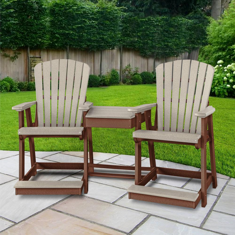 OS Home and Office Counter Height Settee Table Combo in Weatherwood with Tudor Brown Base - Outdoor Furniture with Comfort and Style