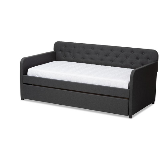 Upholstered Button-Tufted Twin Size Sofa Daybed with Roll-Out Trundle Guest Bed - Modern and Stylish Space-Saving Solution