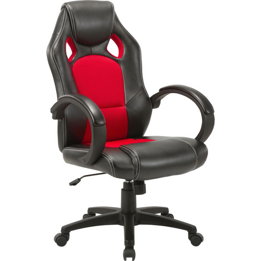 LYS High-back Gaming Chair - For Gaming - Polyurethane, Mesh, Nylon - Red, Black - Navarrete Furniture