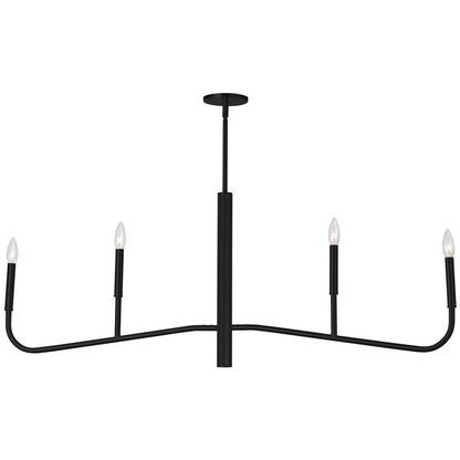 4LT Incandescent Horiz Chandelier, MB - Dainolite Transitional Eleanor Chandelier in Painted Matte Black Metal