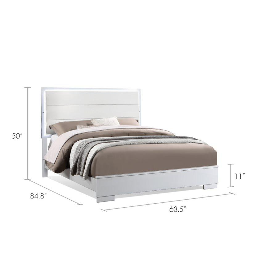 Queen Size Bed, White | Modern Design, LED Headboard, Strong Structure