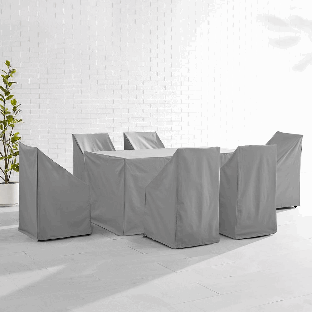 7pc Ultimate Gray Vinyl Outdoor Furniture Cover Set - All-Weather Protection for Your Patio!🌧️🪑🌞