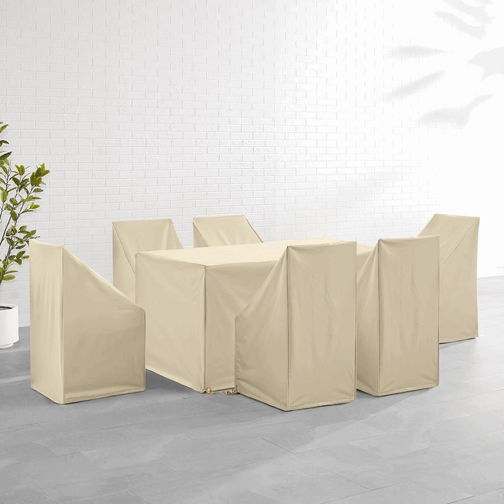Enhance Your Patio's Endurance with Our 7pc Universal Protective Outdoor Cover Set - Tan Vinyl for All-Season Care!🌦️🪑🌟