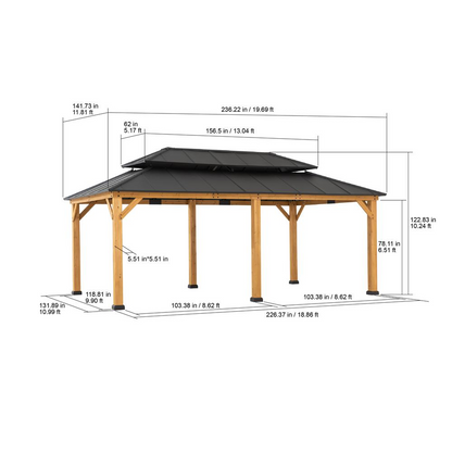 Sunjoy 12 ft. x 20 ft. Cedar Framed Gazebo with Aluminum Hardtop