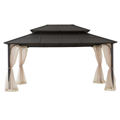 Sunjoy 12 ft. x 16 ft. Brown Steel Gazebo with 2-tier Hip Roof Hardtop