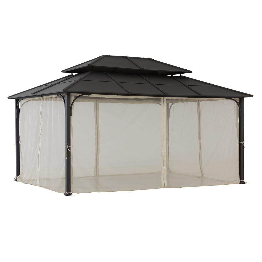 Sunjoy 12 ft. x 16 ft. Brown Steel Gazebo with 2-tier Hip Roof Hardtop