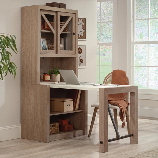 Library/Desktop Hutch with Sliding Doors - Brushed Oak™ Finish