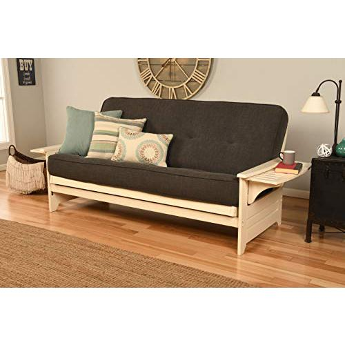 Phoenix Frame/Antique White Finish/Linen Charcoal Mattress - Multifunctional Full Size Futon Sofa