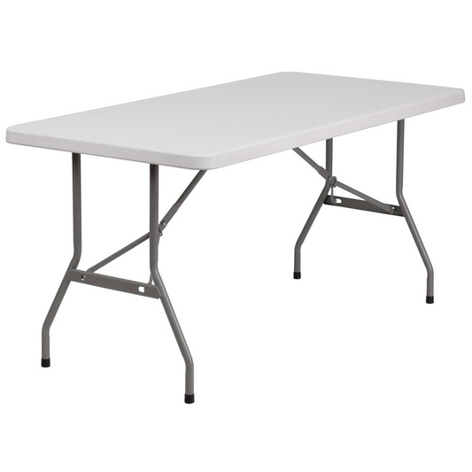 5-Foot Granite White Plastic Folding Table - Commercial Grade, Waterproof, and Easy to Store