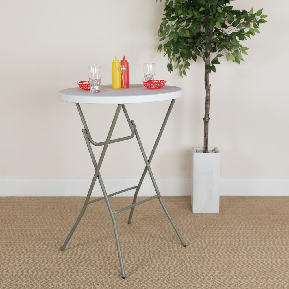 2.63-Foot Round Granite White Plastic Bar Height Folding Table