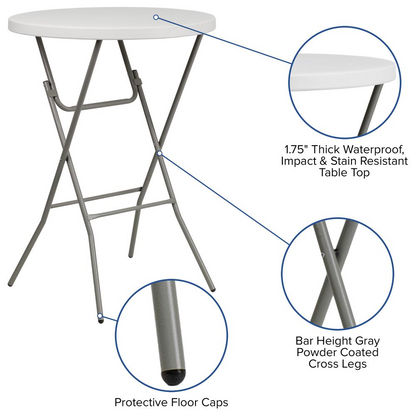 2.63-Foot Round Granite White Plastic Bar Height Folding Table