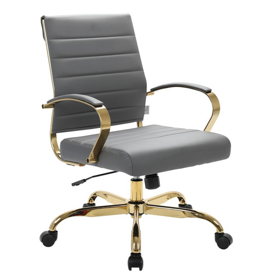 LeisureMod Benmar Home Leather Office Chair With Gold Frame - BOG19GRL